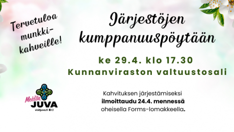 Tervetuloa järjestöjen Kumppanuuspöytään 29.4. klo 17.30